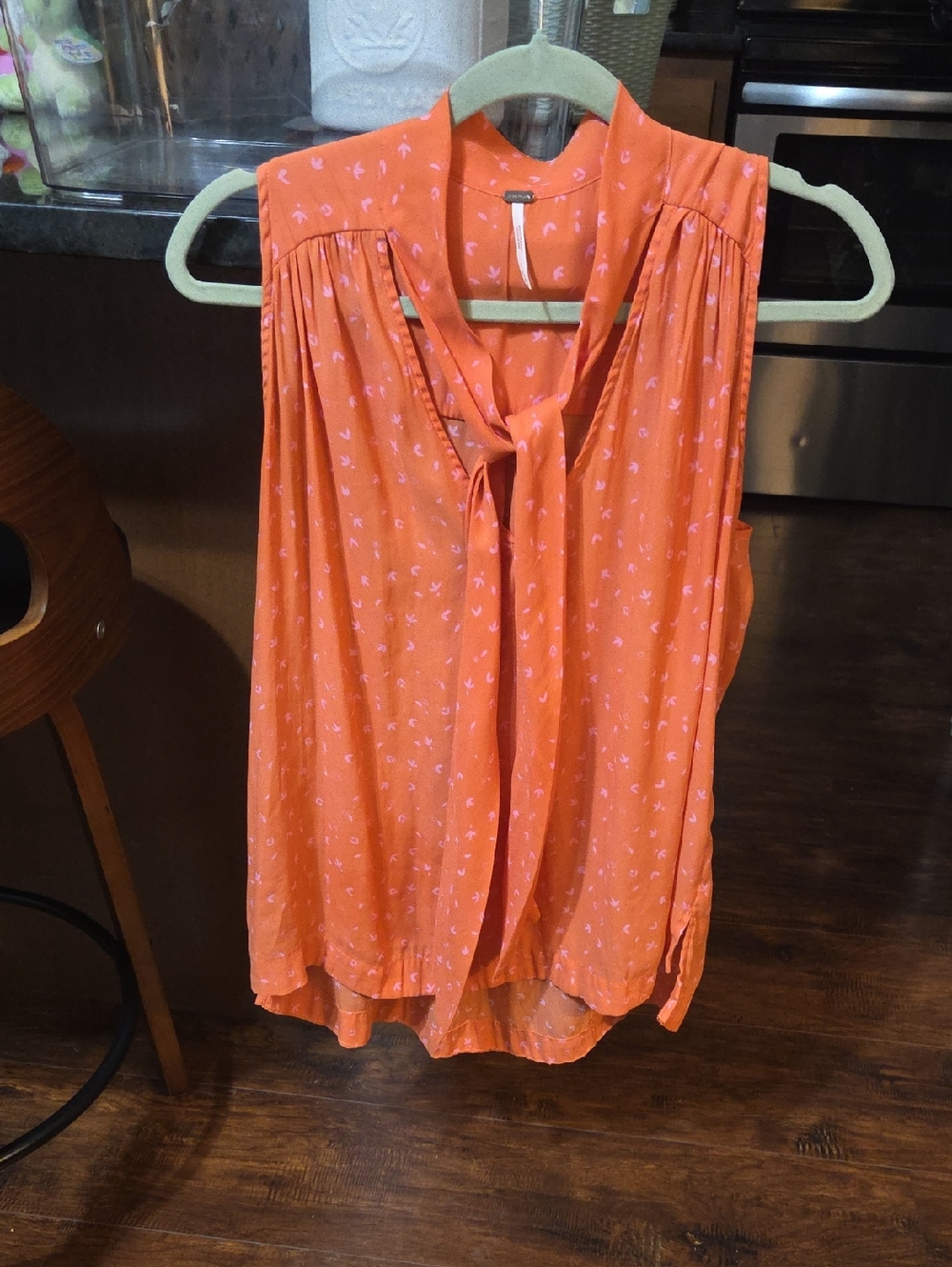 Free People Coral Tie-Neck Sleeveless Blouse